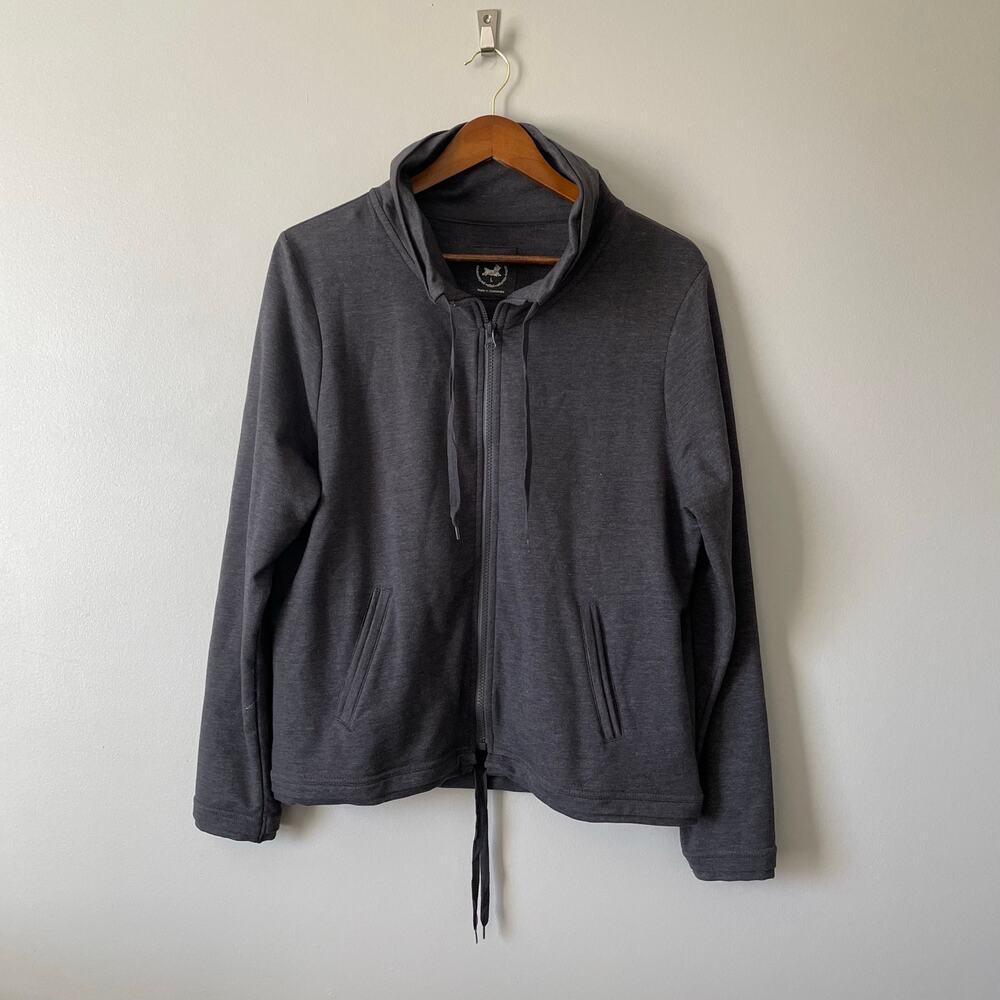 Central Park Active Full Zip Cowl Neck Jacket Sweatshirt Grey sz L cotton blend